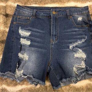 SHEIN Dark Blue Distressed Jean Shorts